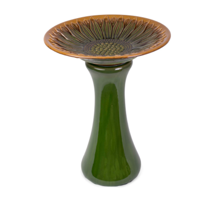Ceramic Green Sunflower Birdbath-image