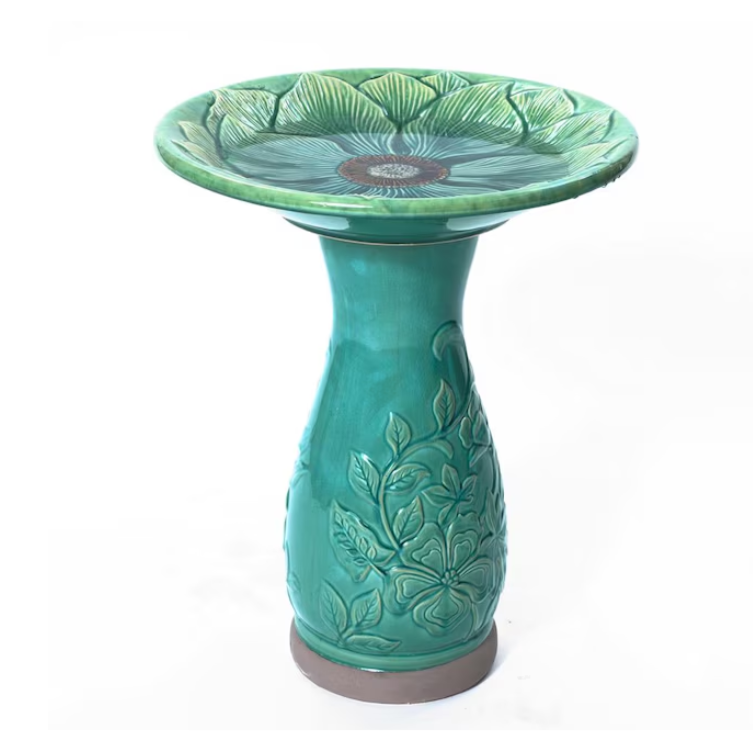 Ceramic Green Clematis Birdbath-image
