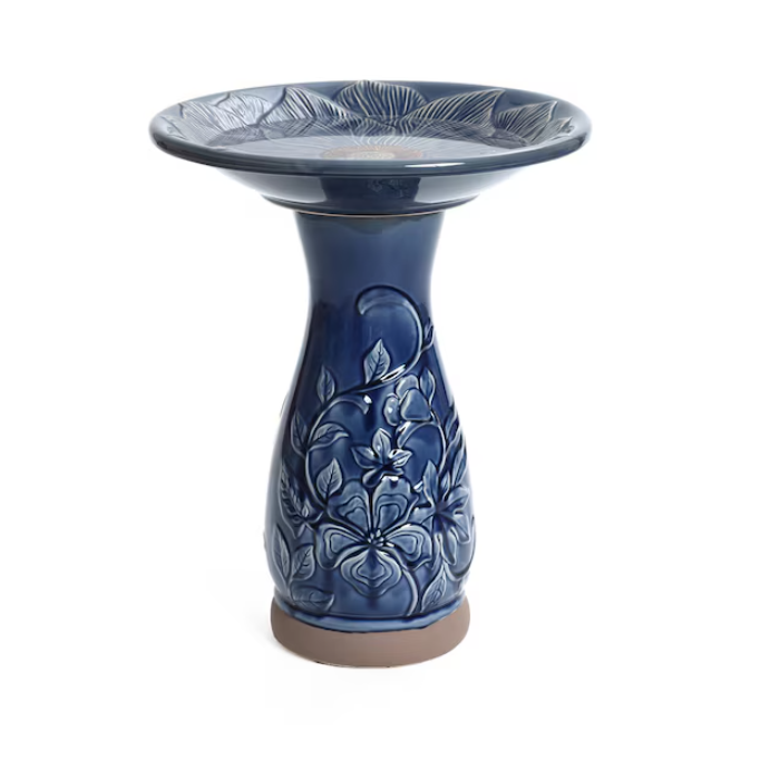 Ceramic Blue Clematis Birdbath-image