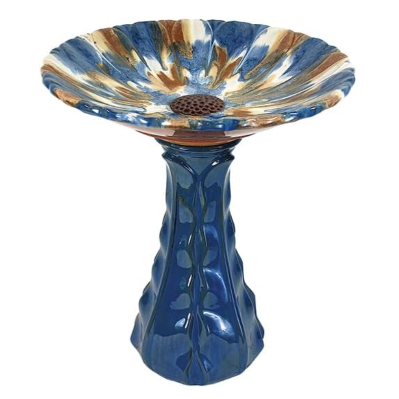 Ceramic Blue Aster Birdbath-image