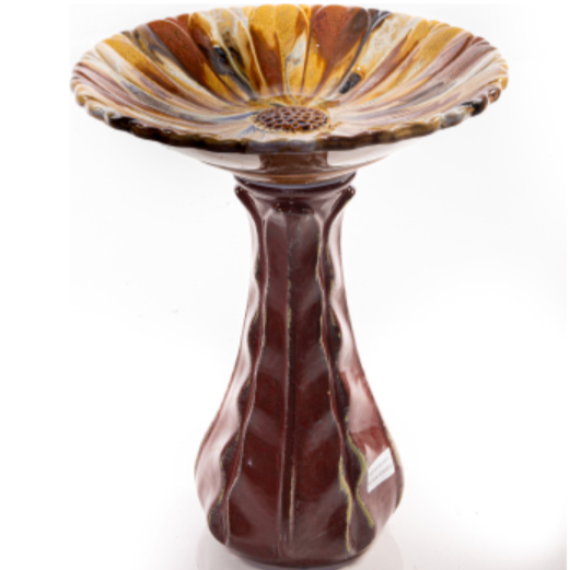 Ceramic Red Aster Birdbath-image