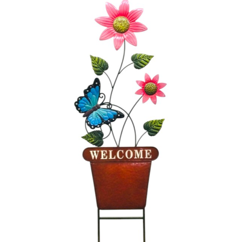 Metal Butterfly with Flowers in a Pot-image